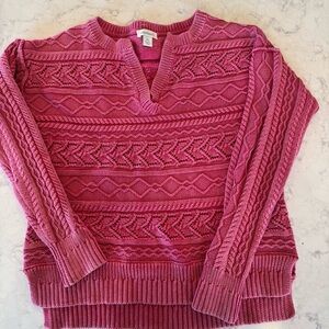 Sundance Raspberry Pink Boho Textured Cable Knit Split-Neck Sweater – Size XS